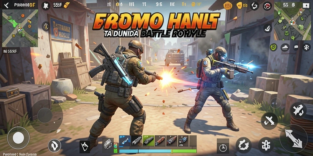 Tangkapan layar utama <strong>555F</strong> menampilkan aksi seru dalam mode Battle Royale.