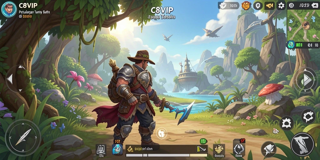 Screenshot gameplay C8VIP yang menunjukkan dunia luas untuk dijelajahi.