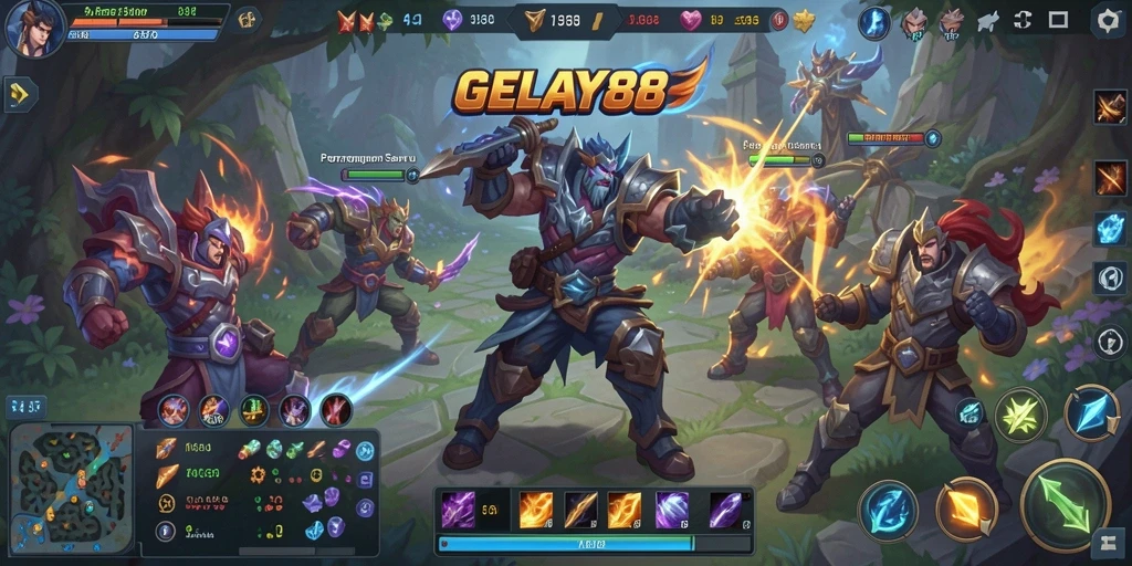 Tangkapan layar menampilkan aksi seru dalam game MOBA GELAY88.