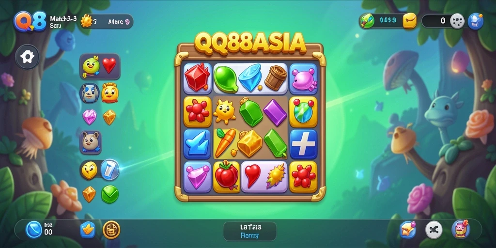 Tampilkan gameplay QQ88ASIA dengan elemen Match-3 yang menantang.